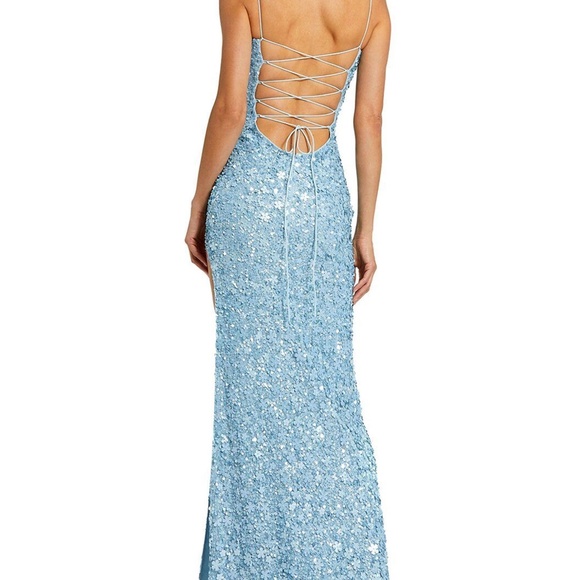Embellished Spaghetti Strap V Neck Gown in Ice Blue - Picture 2 of 2